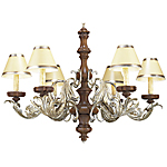 C173-WCH 12 By Artdemexico - Wood Lighting Collection Collection Aged Pecan Finish Carved Wood and Wrought Iron Chandelier